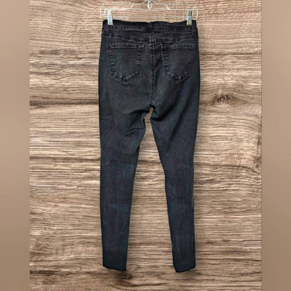 Wax Denim Black Gray Western Grunge Distressed Skinny Jeans Size 11 - Picture 4 of 10